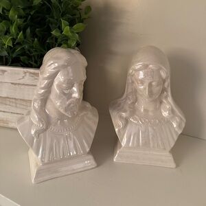 Holland Mold Jesus Mary Bust Statues Figure Ceramic Pearlescent Busts 6.5 Inches